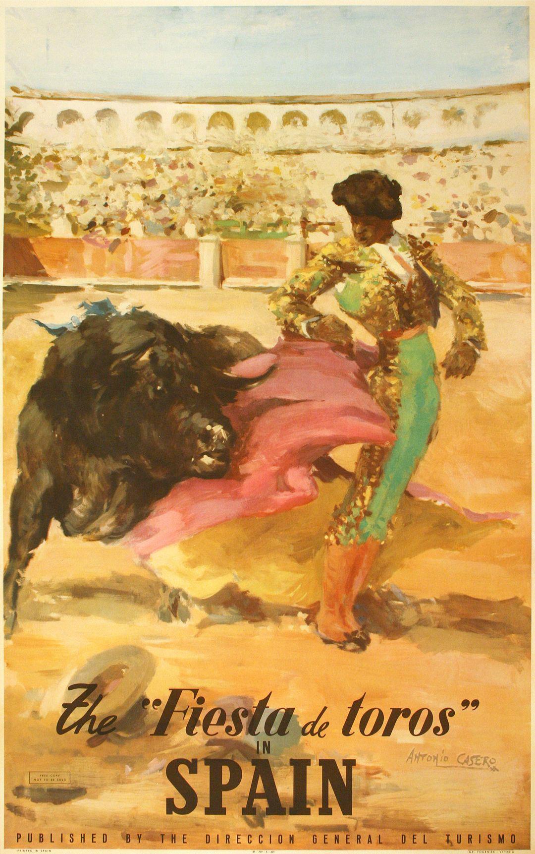 Original Vintage Bullfight Poster Fiesta de Toros - Spain Travel c1955