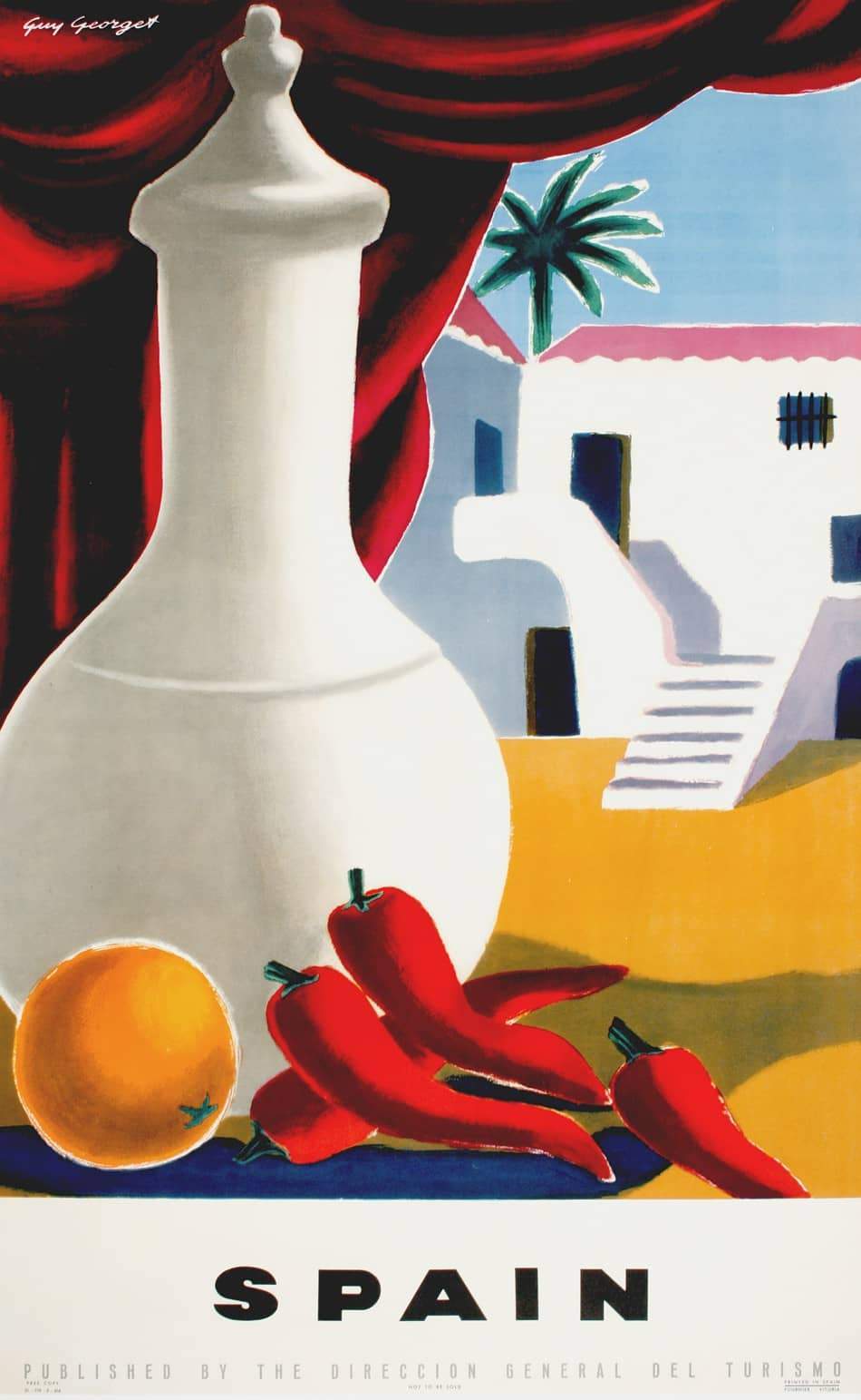 Original Spain Travel Poster 1950's by Guy Georget Peppers and Orange