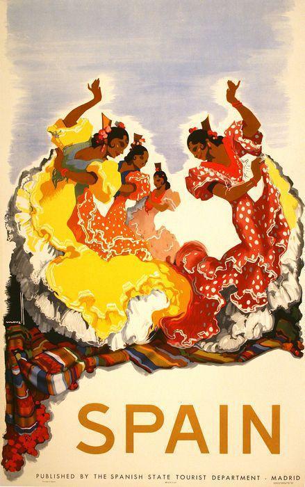 Original Vintage 1948 Spain Poster by Jose Morell - Flamenco Dancers