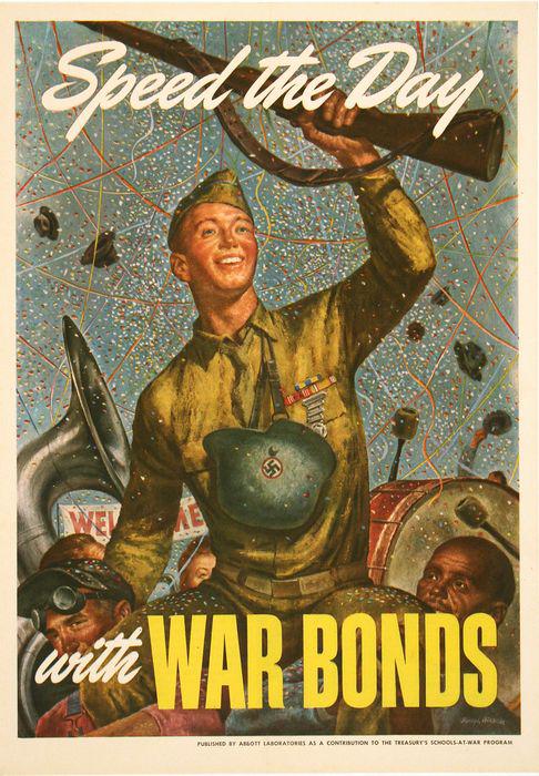 Original World War II Abbott Labs Poster - Speed the Day With War Bonds by Joseph Hirsch 1943