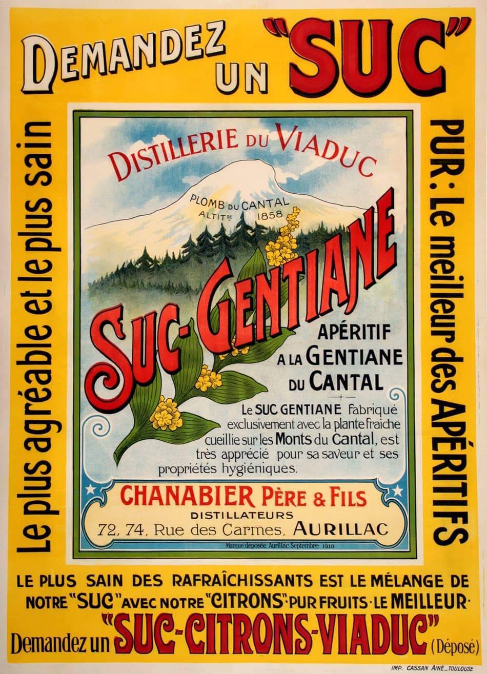 Original Vintage Liquor Poster c1930 French Liqueur Suc Gentiane