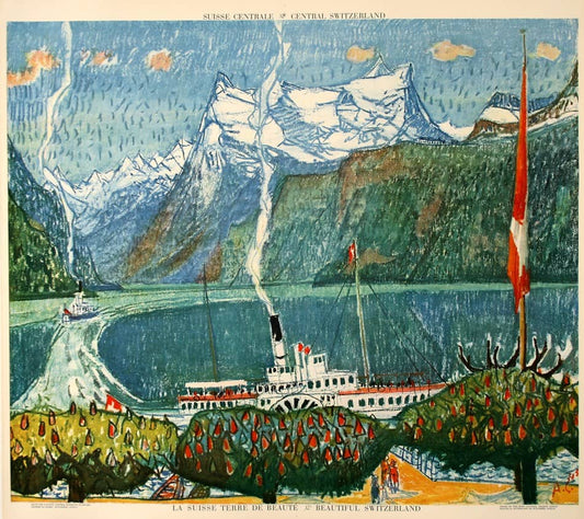 Original Vintage Swiss Travel Poster Suisse Centrale by Alois Carigiet 1945