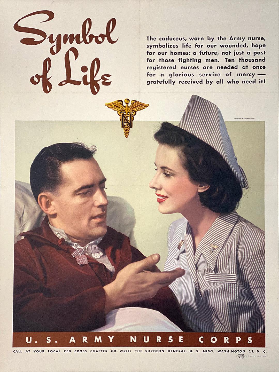Original Vintage WWII US Army Nurse Corps Poster Symbol of Life 1945