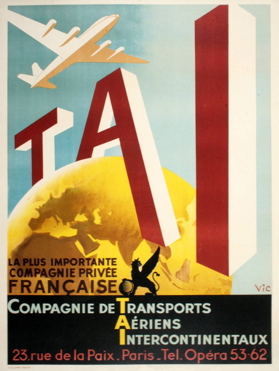 Original TAI - La Plus Importante Airline French Poster c1950 by Vic