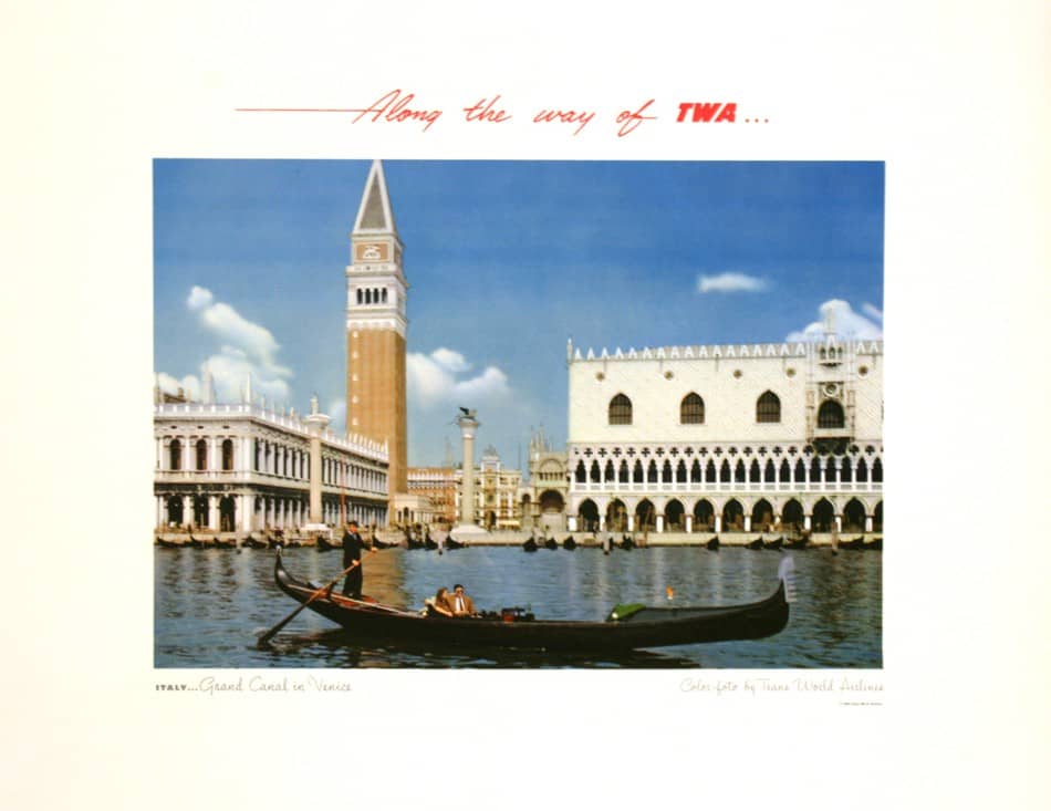 Original Vintage TWA Poster Grand Canal of Venice c1955 Italian Travel