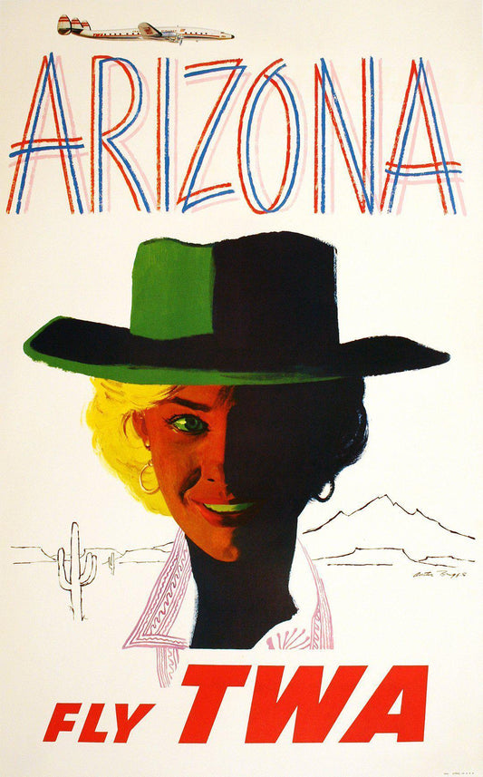 Original Vintage TWA Poster Arizona Cowgirl Constellation Plane by Austin Briggs c1950