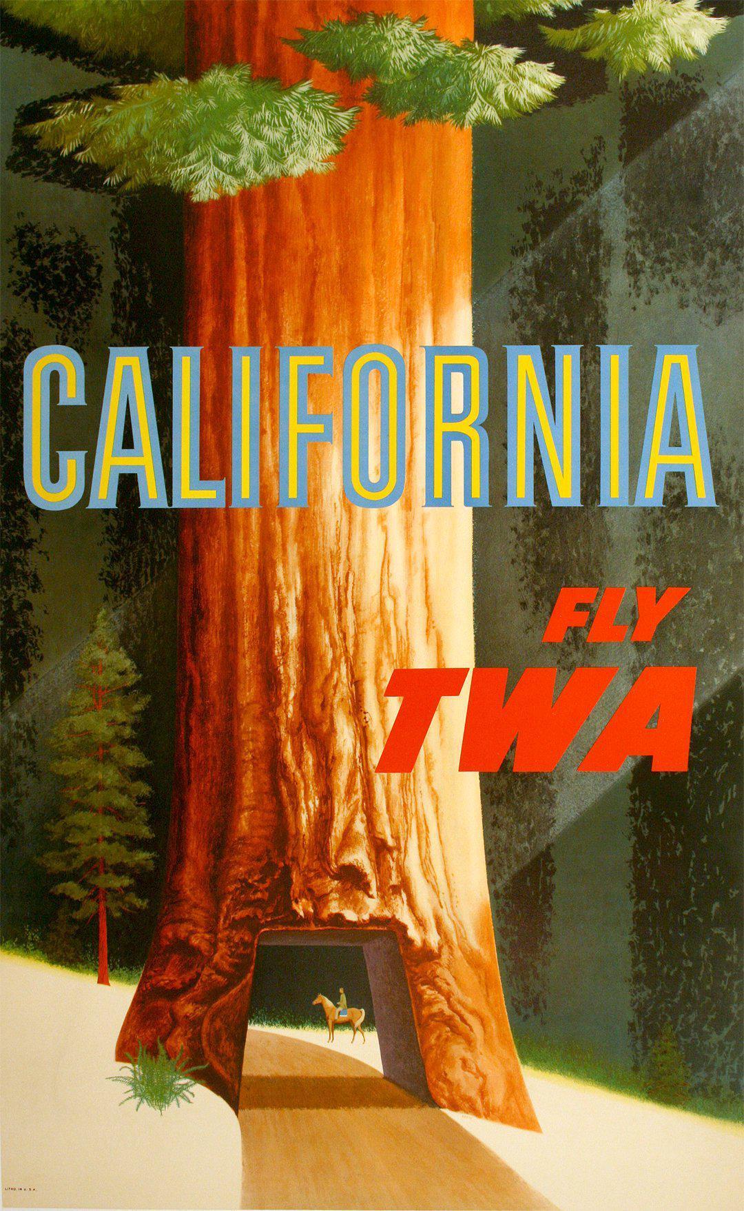 TWA Original Poster by David Klein - California Redwood c1960