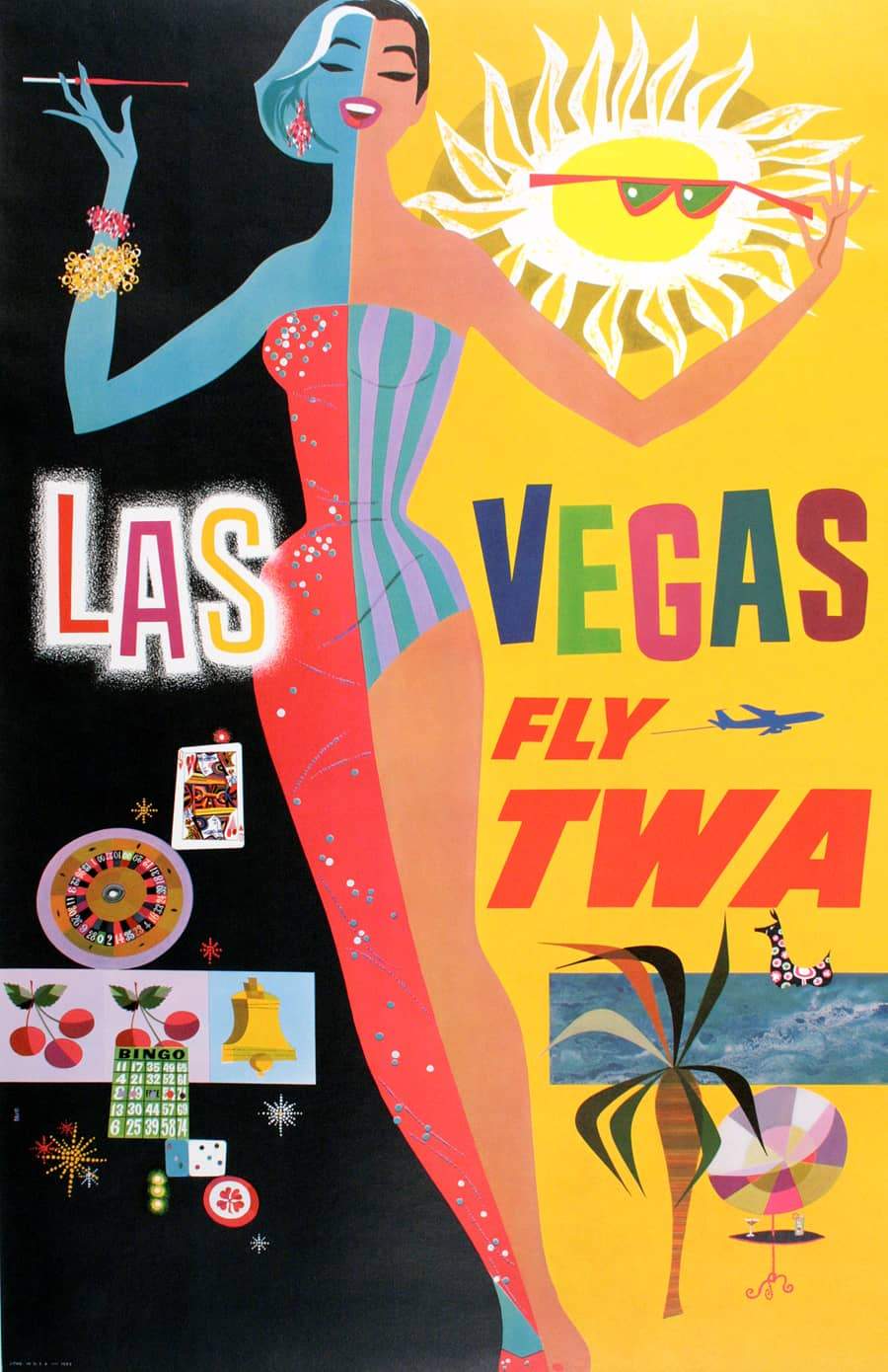 Original David Klein TWA - Las Vegas Vintage Poster 1950's