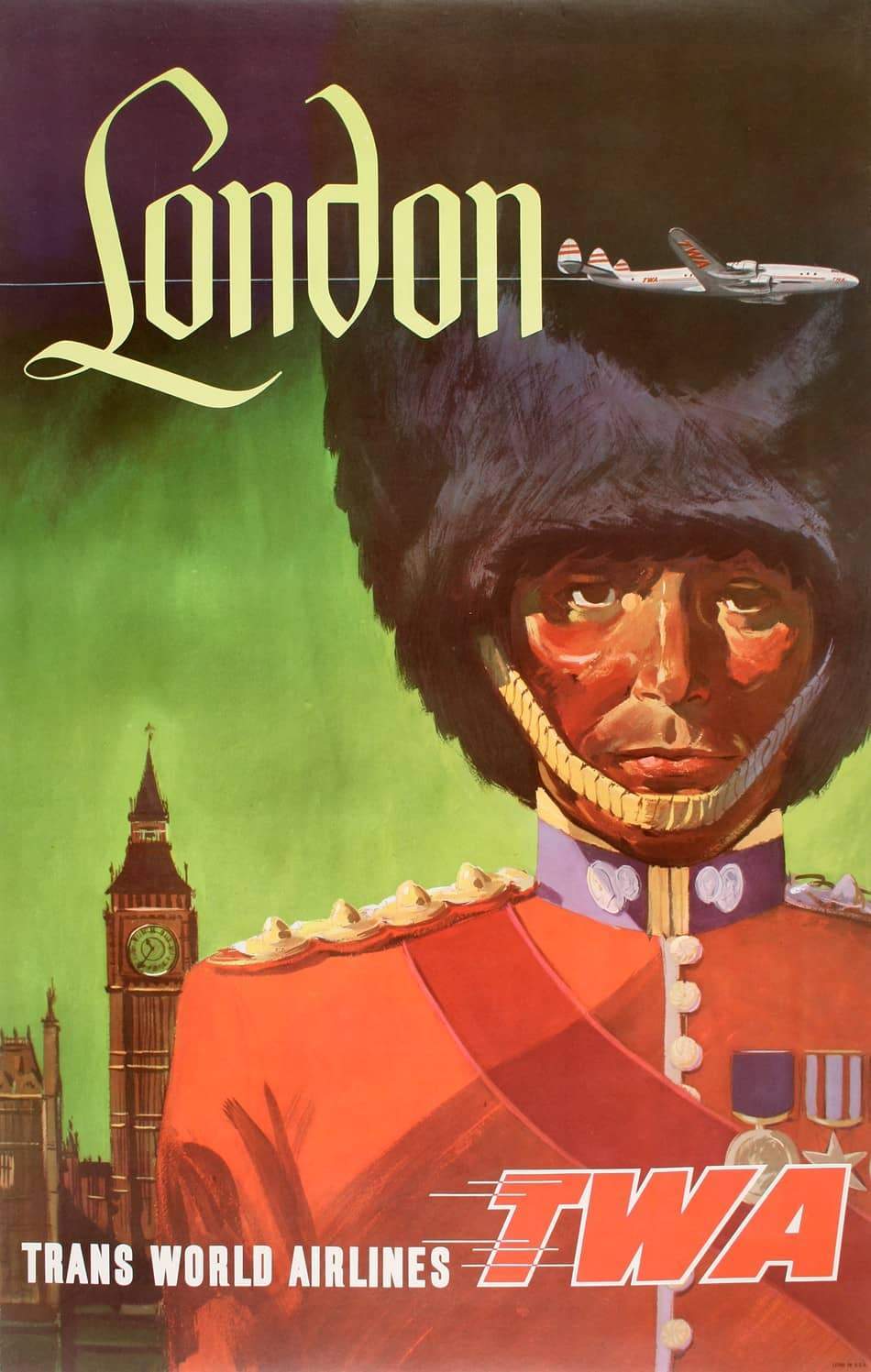 Vintage TWA Poster C1954 for Travel to London - Royal Guard