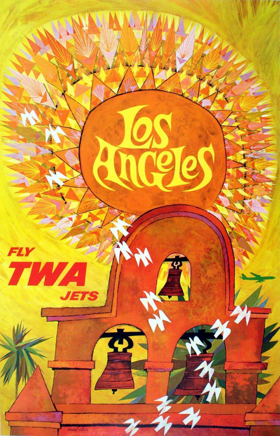 Original Vintage David Klein Poster for TWA - Los Angeles California 1965
