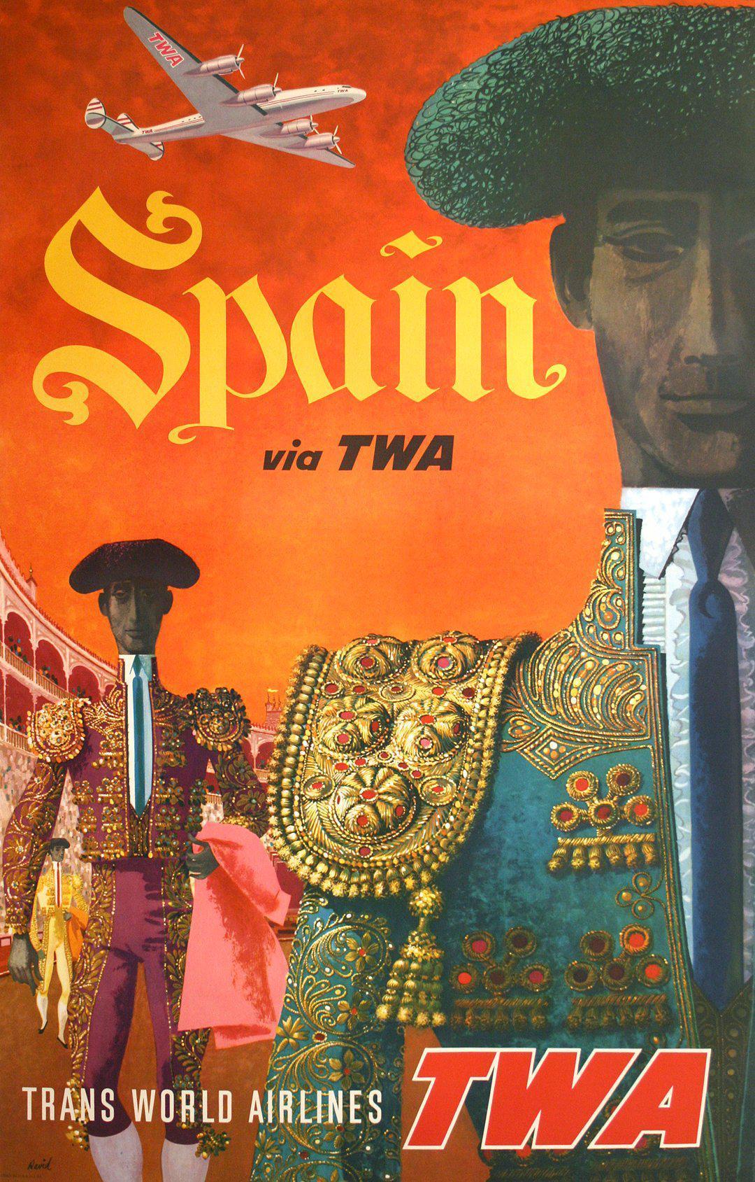 David Klein TWA Spain Poster c1950 Two Matadors