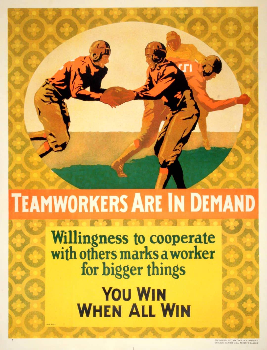 Original Mather Work Incentive Poster  1927 - Teamworkers Are in Demand - Football
