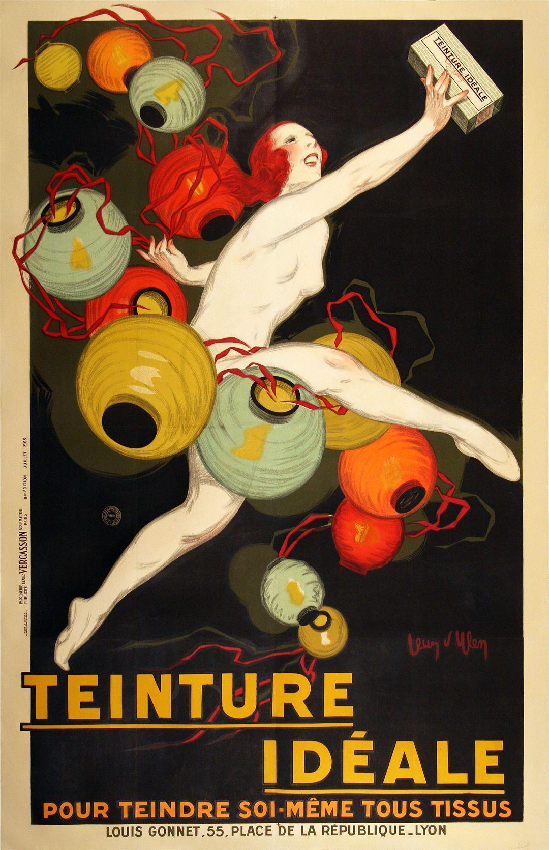 Teinture Ideale Poster 1929 by Jean Dylen Original Fabric Dye with Lanterns - Large Size