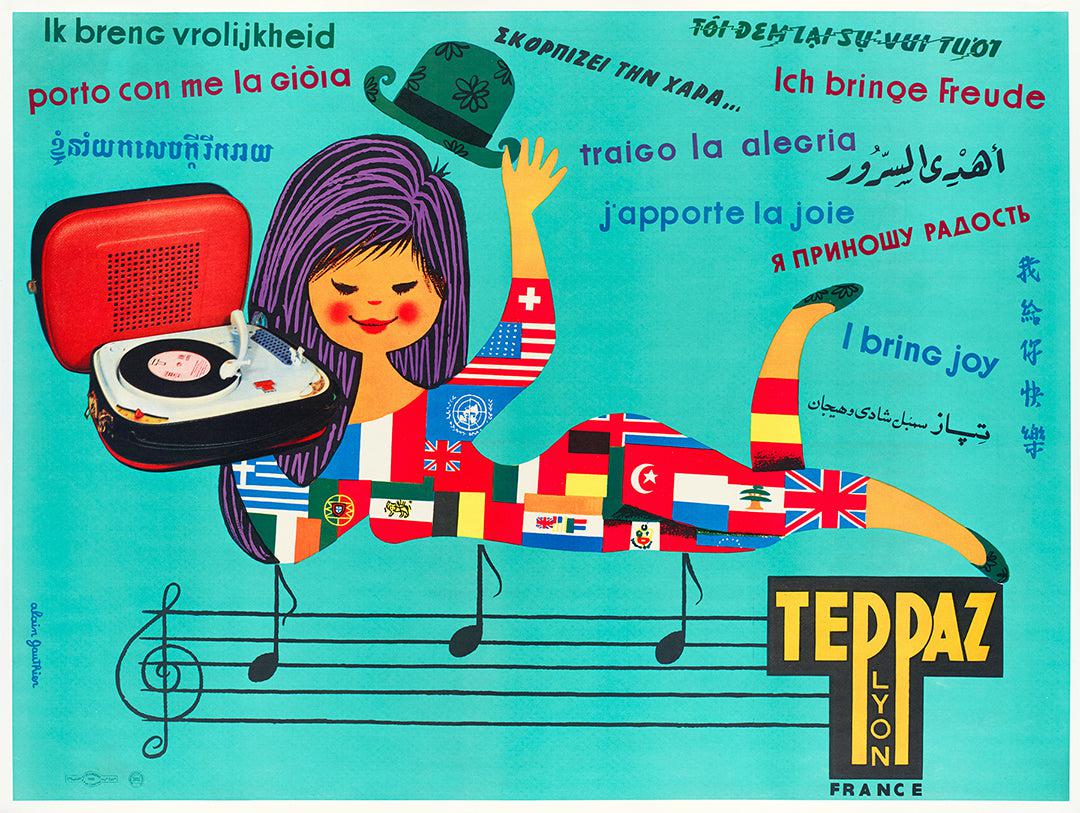 Original Teppaz Record Player Poster by Alain Gauthier C1960 - I Bring Joy