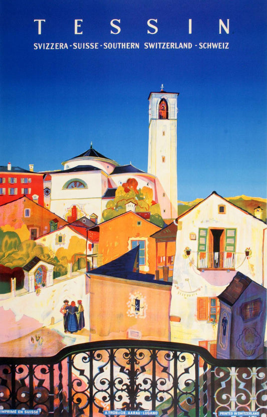 Original Swiss Travel Tessin Poster 1943 by Daniele Buzzi