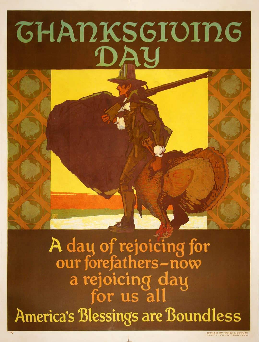 Original Mather Work Incentive Poster 1927 by Elmes - Thanksgiving Day - America's Blessings