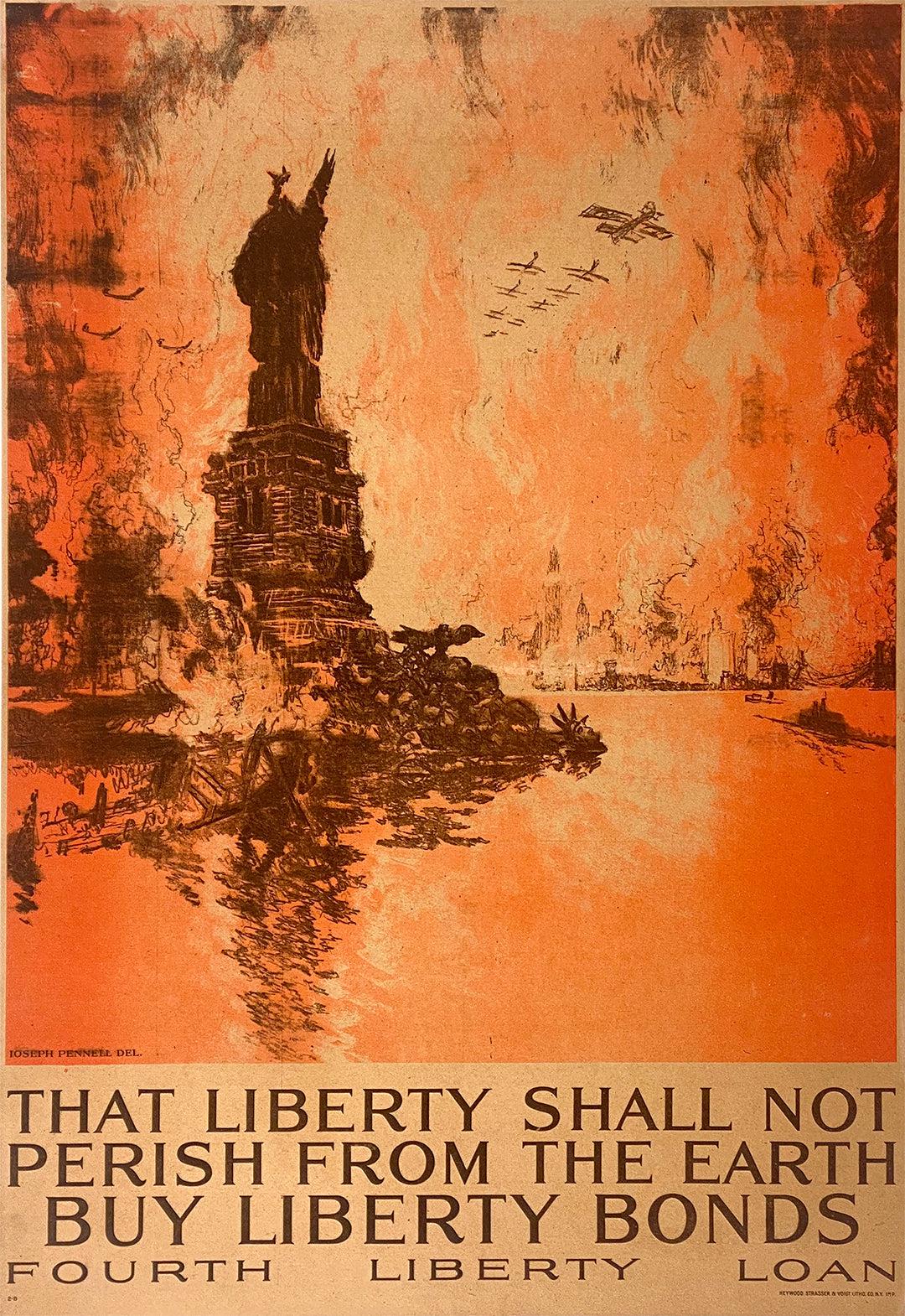 Original Vintage WWI Poster That Liberty Shall Perish by Pennell 1917