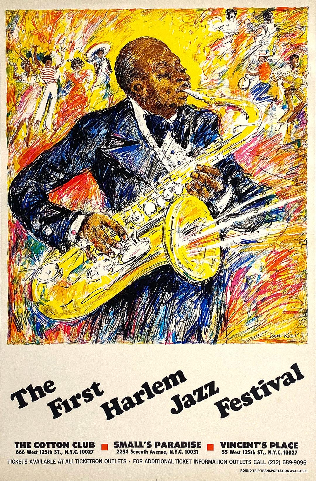 Original Vintage The First Harlem Jazz Festival Poster by Kamil Kubik 1978 Saxophone