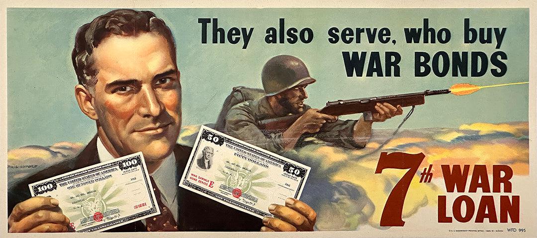 Original Vintage WWII Poster They Also Serve 7th War Loan by Phil Lyford 1945