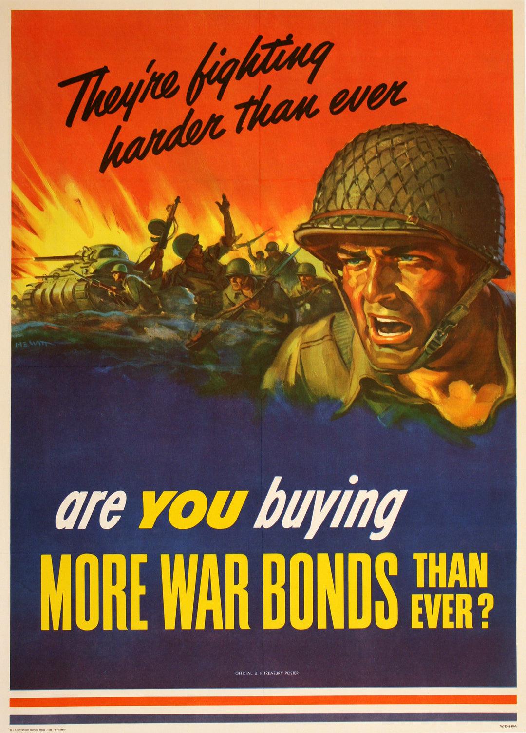 They're Fighting Harder Than Ever Original Vintage WWII Poster 1943 by Hewitt