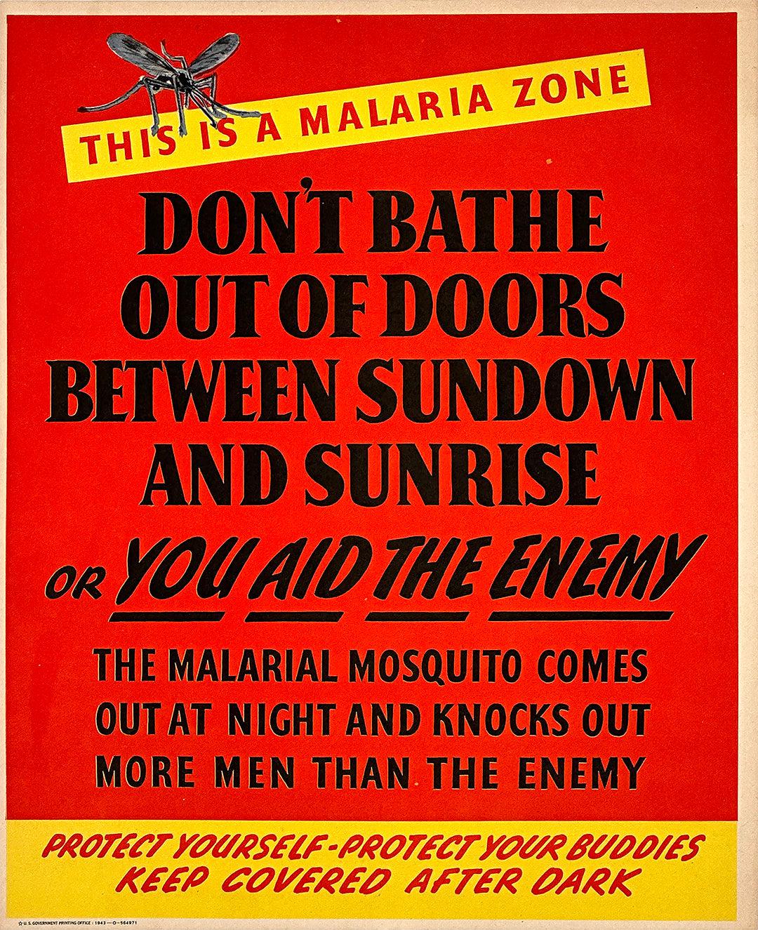 Original Vintage Anti Malaria WWII Poster This is a Malaria Zone 1943