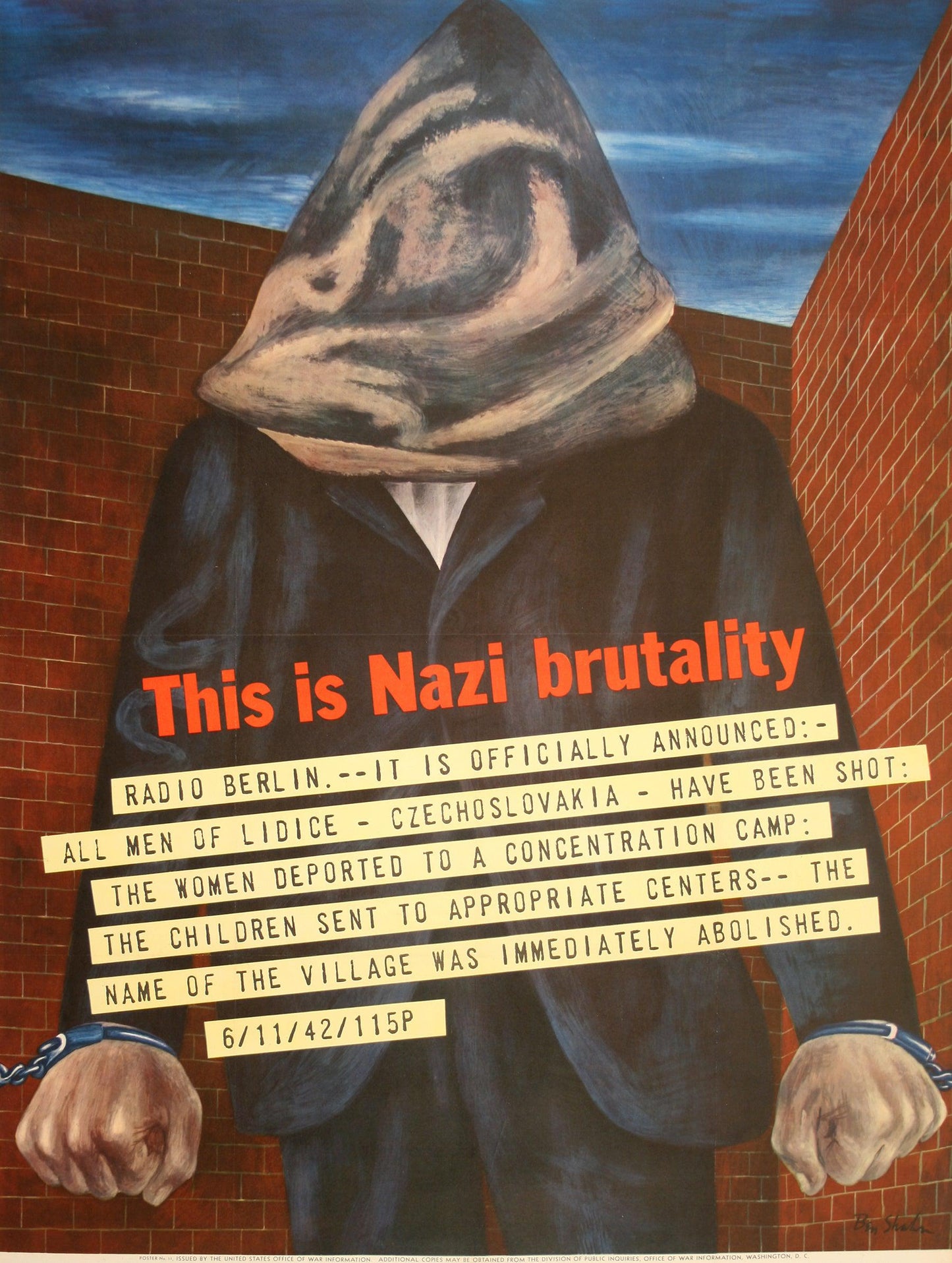 Original World War ll Poster by Ben Shahn - This Is Nazi Brutality 1942