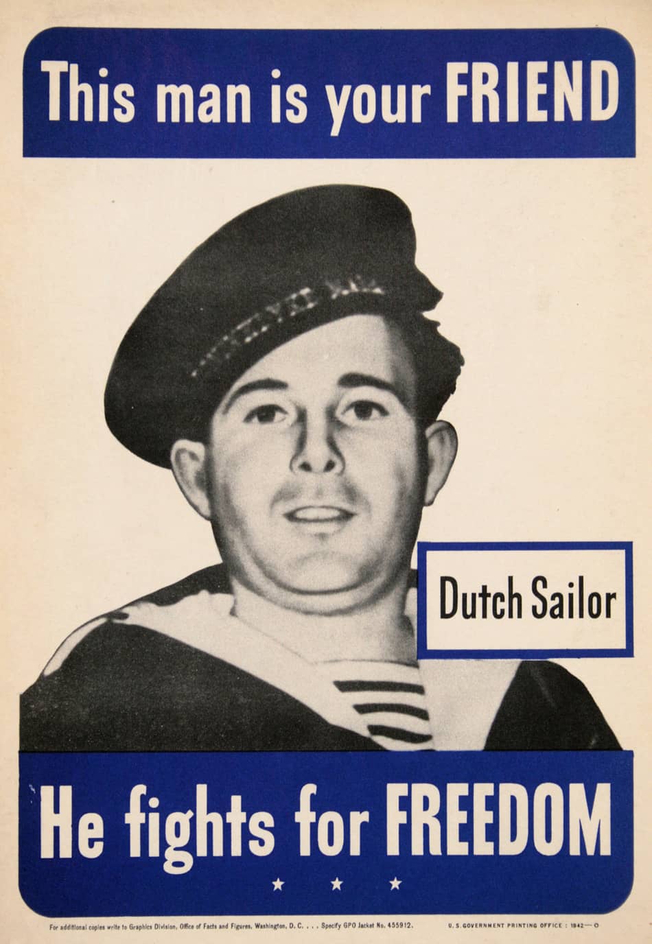 Original 1942 Poster - This Man is Your Friend  Dutch Sailor