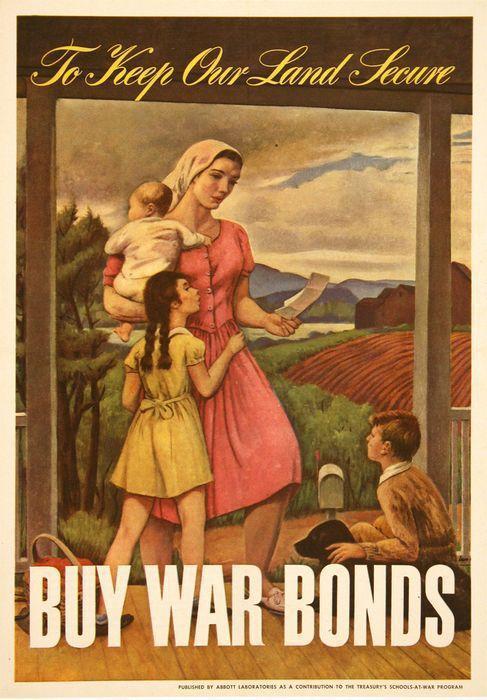 Original WWII Poster 1943 by Leon Kroll - To Keep Our Land Secure Buy War Bonds Abbott Labs
