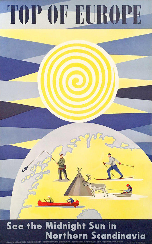 Original Vintage Travel Poster Top of Europe by Bengt Lundstrom c1950