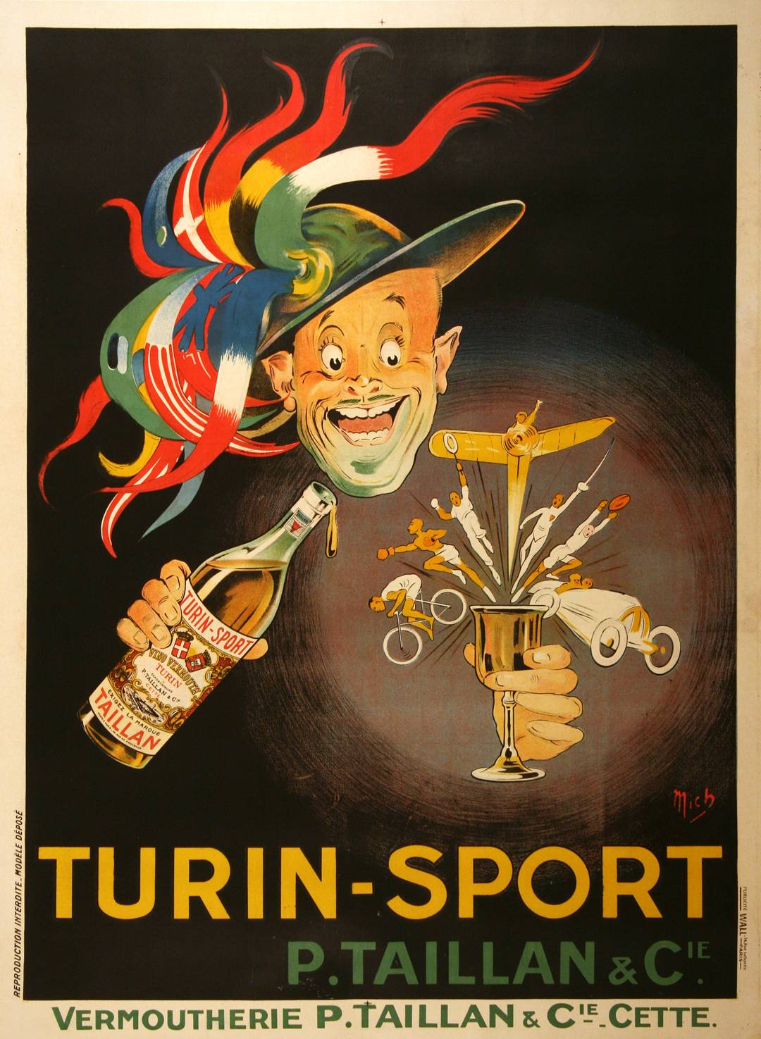 Turin Sport French Original Vintage Liquor Poster c1930 by Mich