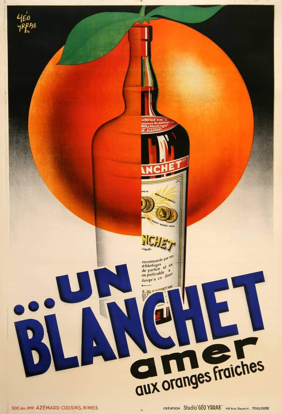Un Blanchet Amer by Yrrab 1930's French Original Vintage Poster for Liqueur