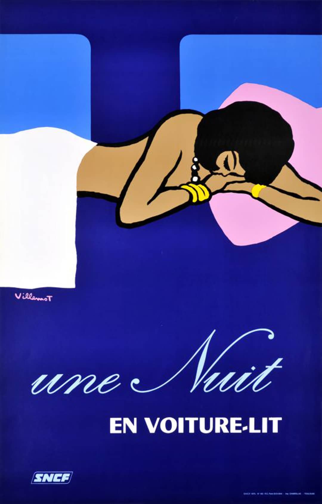Original Vintage Bernard Villemot Poster 1973 - Une Nuit en Voiture Lit