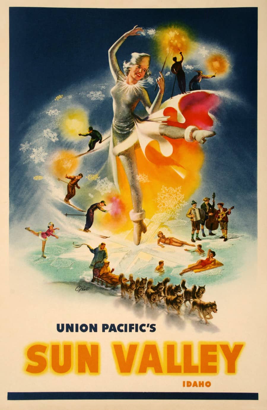 Original Vintage Union Pacific Sun Valley Idaho Poster by Peet 1945