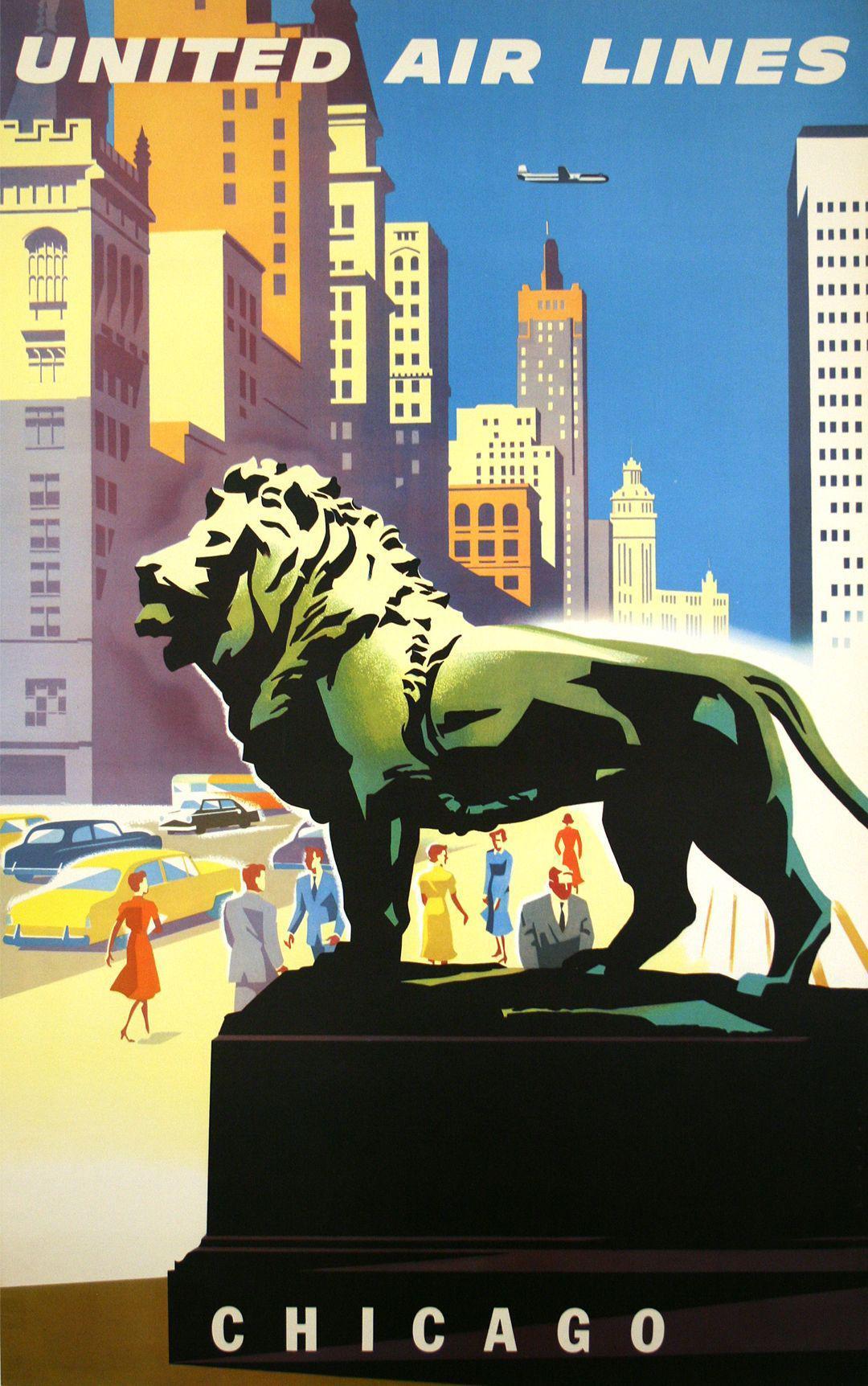 Original United Air Lines Chicago Poster 1957 by Joseph Binder