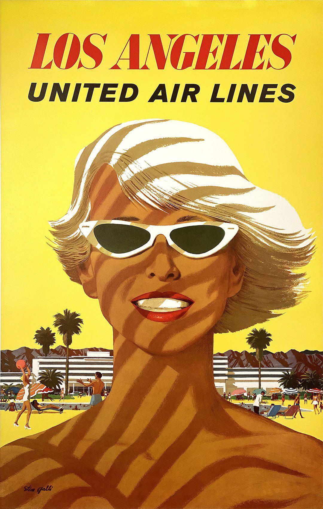 Los Angeles United Air Lines Original Vintage Travel Poster c1955 by Stan Galli