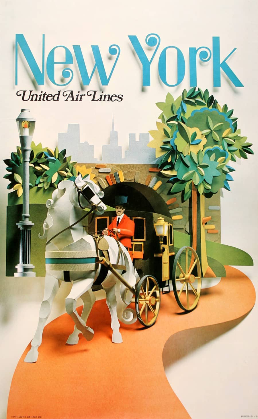 United Air Lines New York Poster - Central Park Carriage 1971