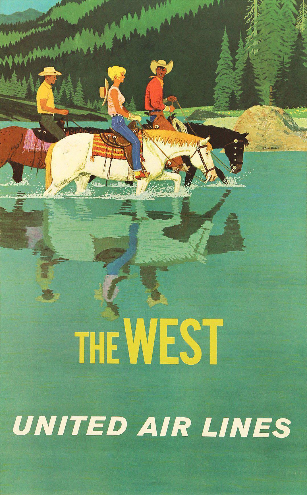 Original Vintage United Air Lines Poster The West by Stan Galli c1960
