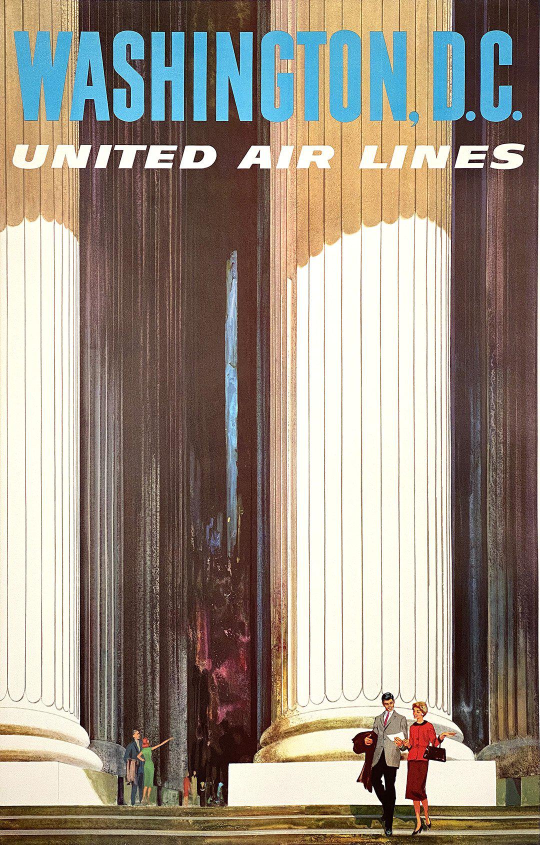 United Air Lines Washington DC Original Vintage Travel Poster c1960 by Stan Galli