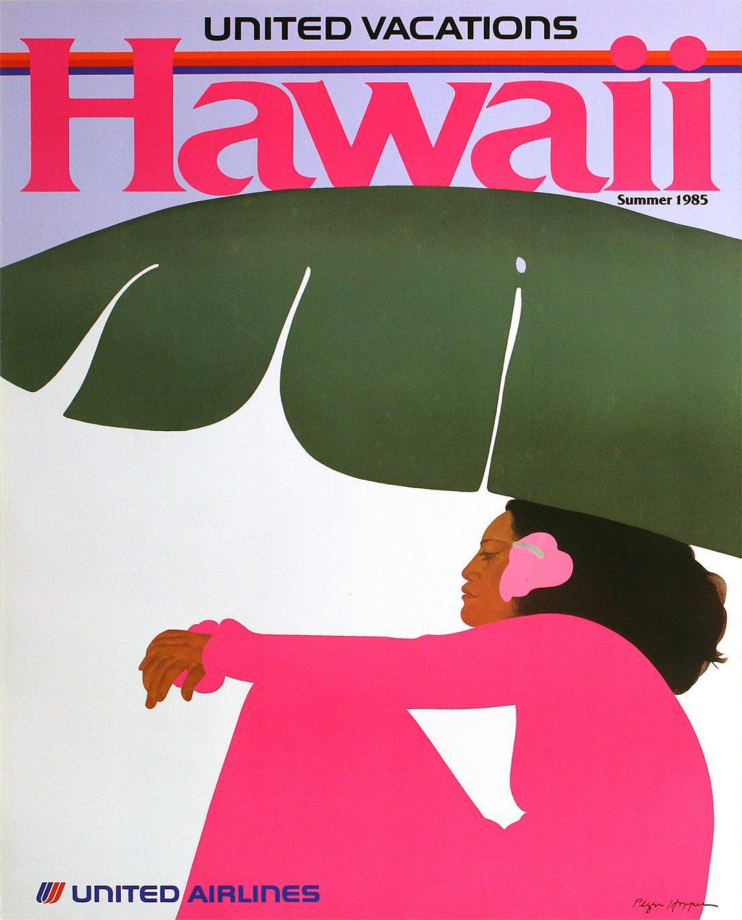 United Airlines Vacations to Hawaii Original Vintage Poster by Pegge Hopper 1985