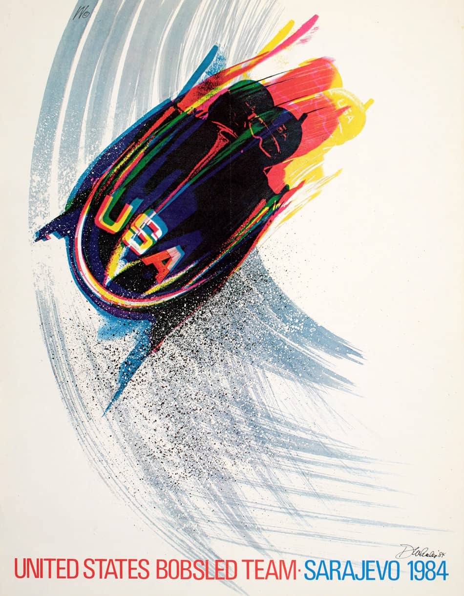 Original 1984 Winter Olympics Bobsled Poster for the United States Team by Dennis Wheeler