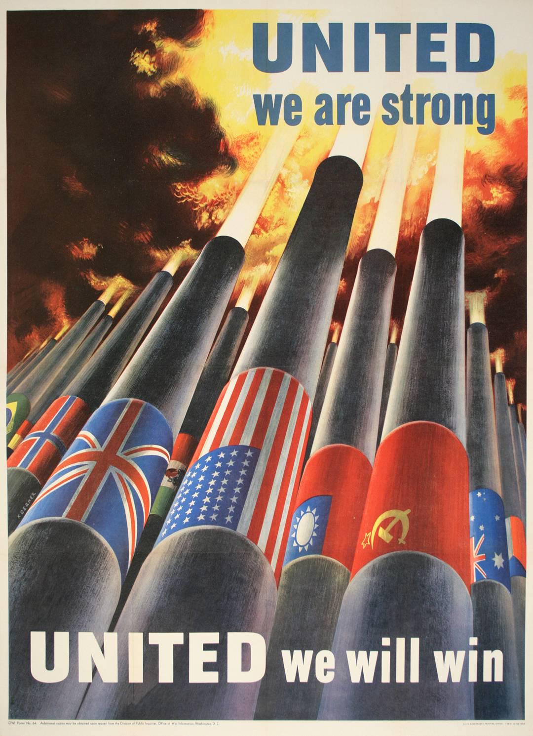Original Vintage WWII Poster United We Are Strong by Henry Koerner Medium 1943