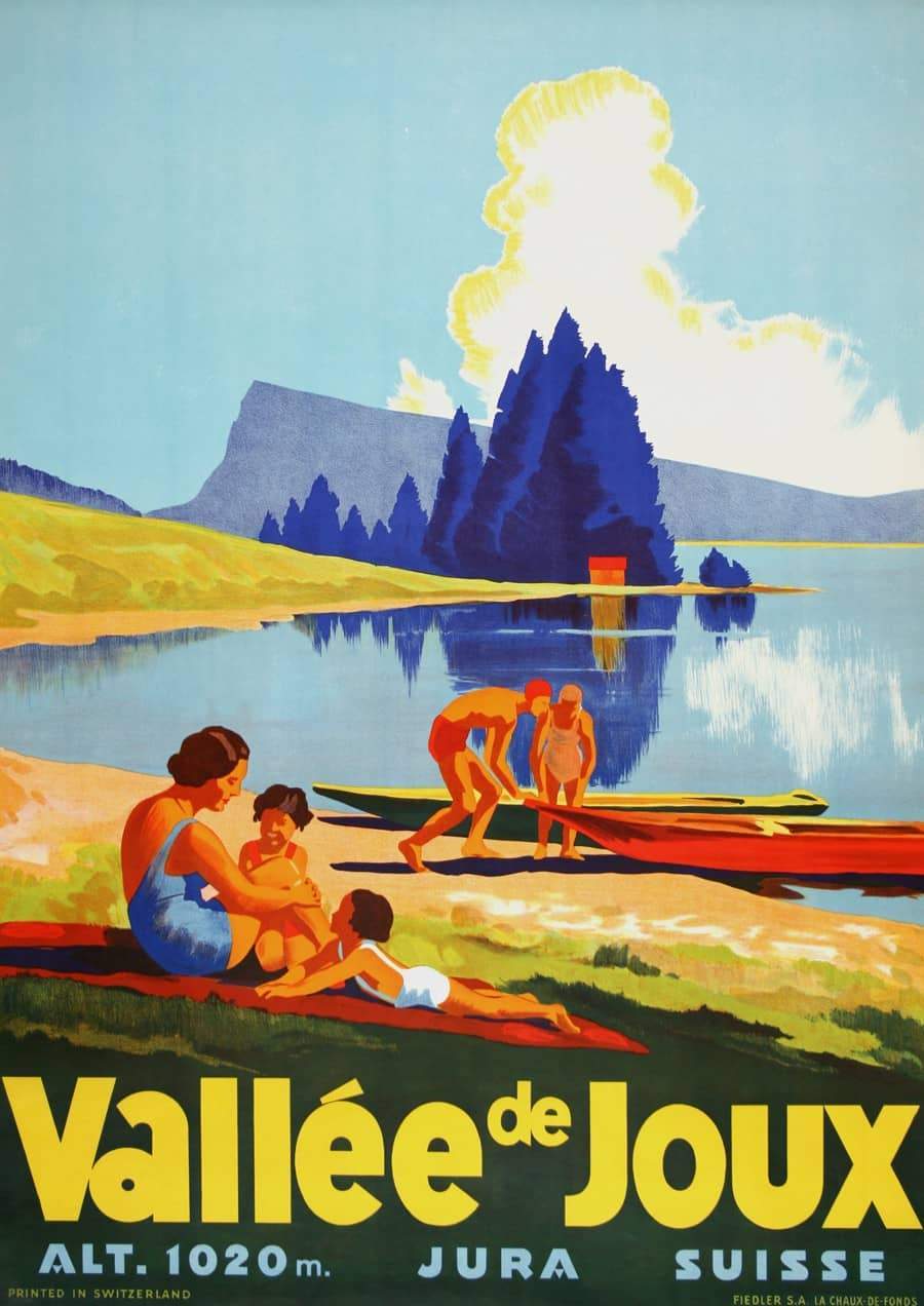 Original Valle'e de Joux c1935 Swiss Travel Poster