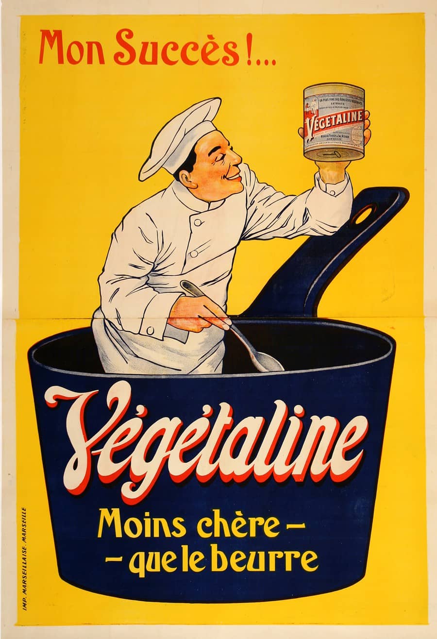 Original Vintage Vegetaline Margarine Poster Chef c1910 Cooking