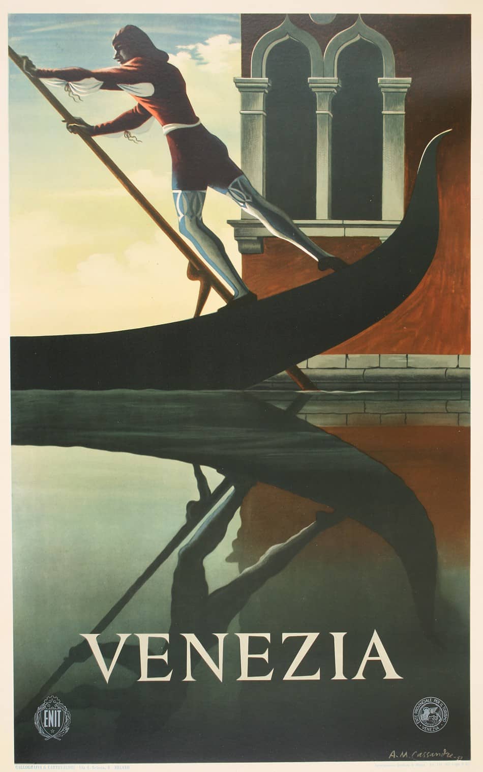 Cassandre Original Vintage Poster 1951 for Venezia Gondolier