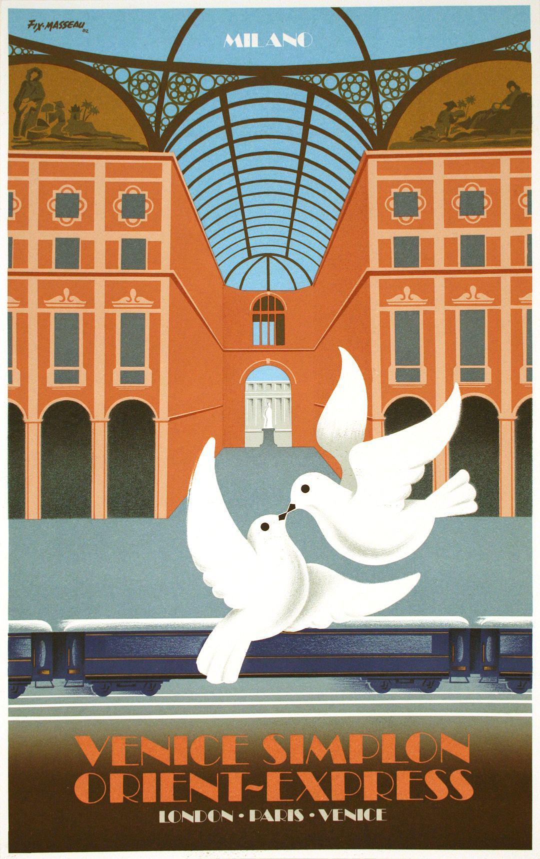 Original Vintage Poster for Venice Simplon Orient Express by Fix Masseau 1982 - Milano
