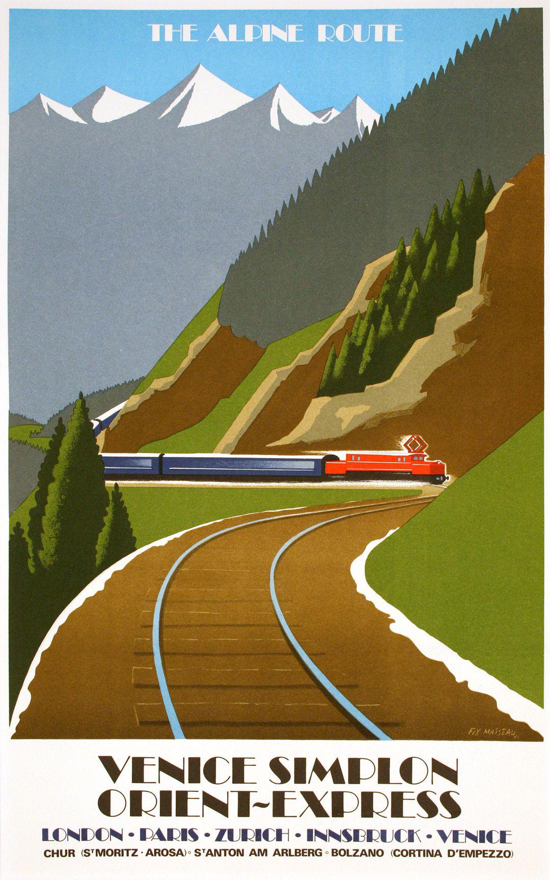 Original Vintage Poster for the Venice Simplon Orient Express 1985 - The Alpine Route