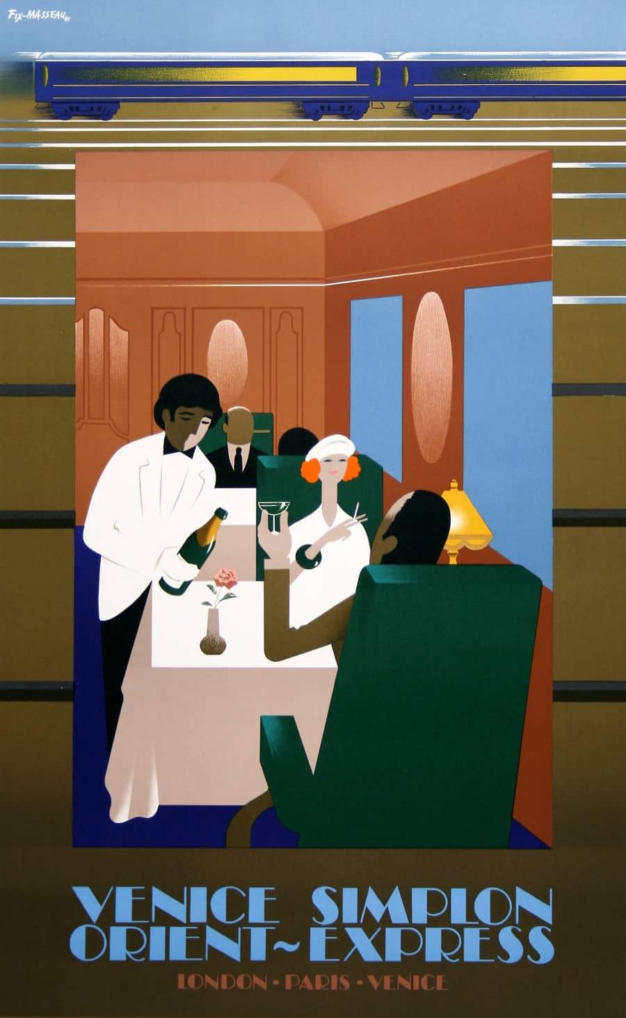 Original Vintage Poster for Venice Simplon Orient Express by Fix Masseau 1981 - Waiter Pouring