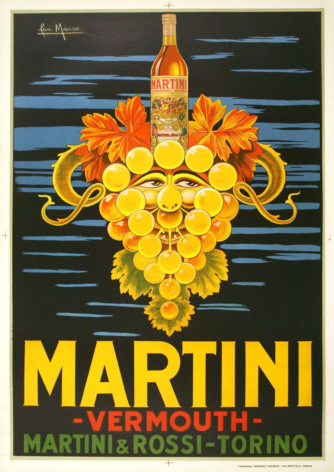 Vermouth Martini Original Vintage Poster by San Marco 1950's Italian Liqueur