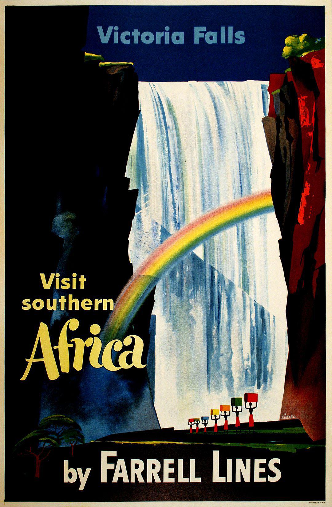 Original Victoria Falls Poster c1951 by Fred Seibel Visit Southern Africa by Farrell Lines