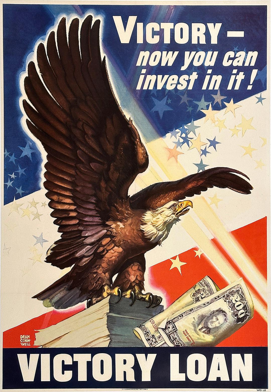Original Vintage Victory Loan WWII Poster War Bond Eagle 1945